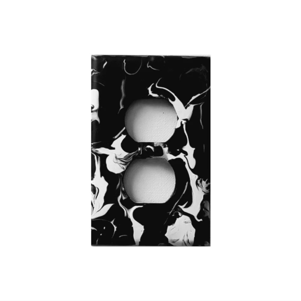 Hand Crafted Black and White Abstract Design Duplex Outlet Wall Plate - Picture 1 of 2